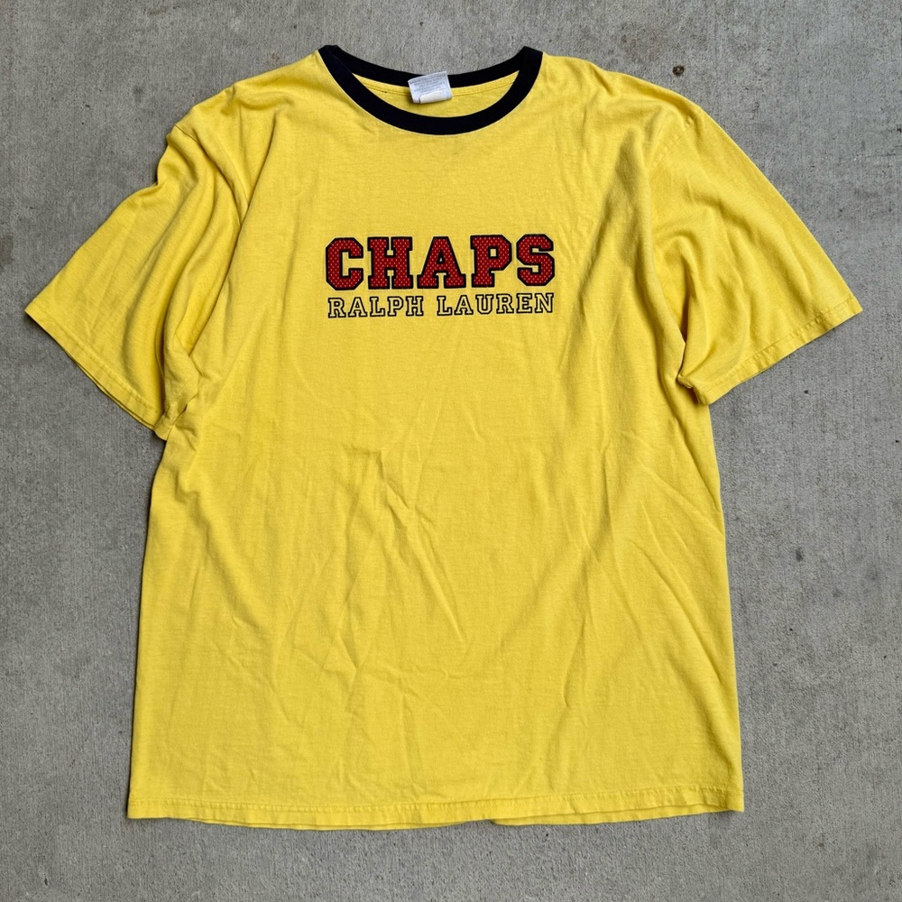 Vintage Chaps Ralph Lauren Yellow Men’s Logo Tshirt XL 24x32
